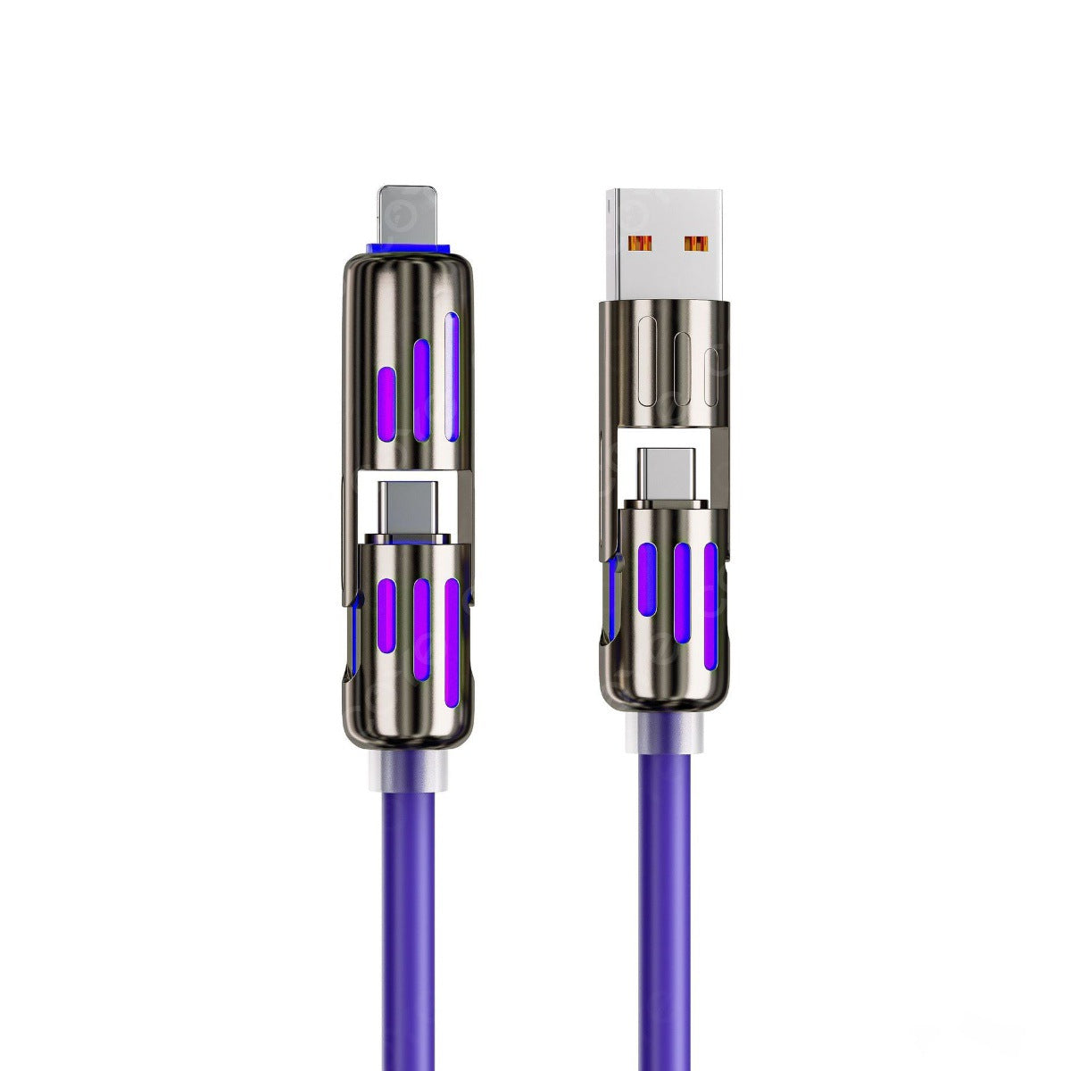 Keyvolta 4in1 RGB LED Hızlı Şarj Kablosu 100W Type-C Lightning Micro USB Çoklu Uyumlu Premium