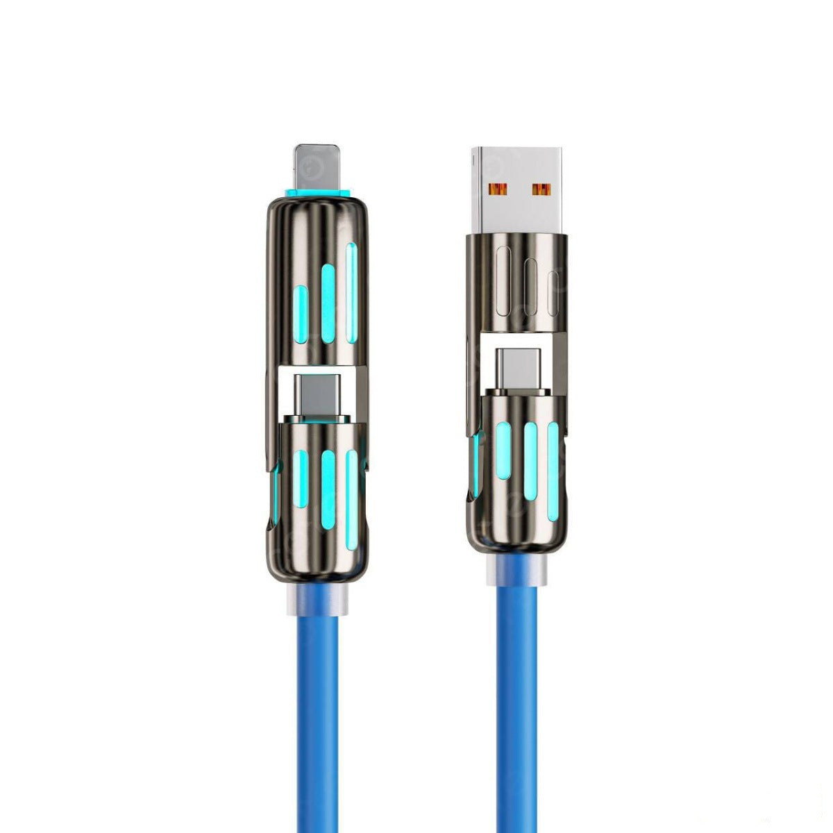 Keyvolta 4in1 RGB LED Hızlı Şarj Kablosu 100W Type-C Lightning Micro USB Çoklu Uyumlu Premium