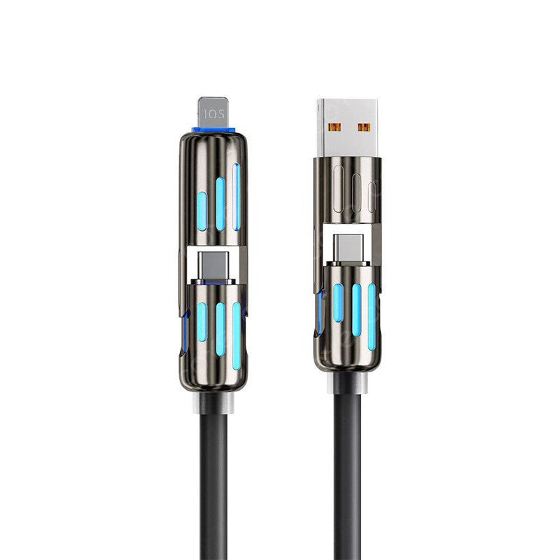 Keyvolta 4in1 RGB LED Hızlı Şarj Kablosu 100W Type-C Lightning Micro USB Çoklu Uyumlu Premium