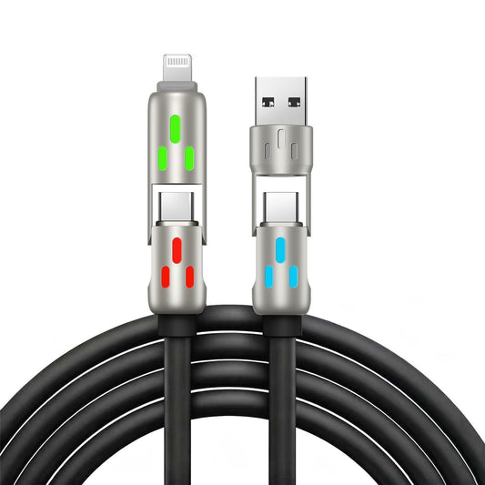 Keyvolta 4in1 RGB LED Hızlı Şarj Kablosu 100W Type-C Lightning Micro USB Çoklu Uyumlu Premium